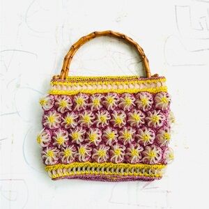 Vintage 60s/70s Handcrafted Floral Top Handle Bag.